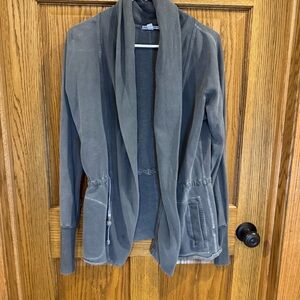 James Perse Shawl Collar Drawstring Gray Mineral Wash Cardigan. Large